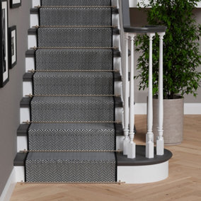 Black White Herringbone Cut To Measure Stair Carpet Runner 70cm Wide