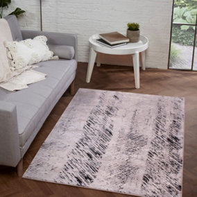 Black & White Modern Abstract Easy To Clean Dining Room Bedroom & Living Room Rug-80cm X 150cm