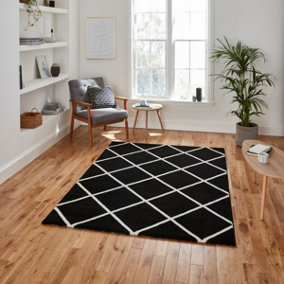 Black White Modern Geometric Easy To Clean Rug For Dining Room-120cm X 170cm