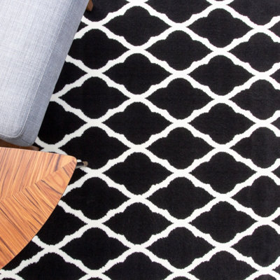 Black White Monochrome Classic Trellis Living Room Rug 160x230cm