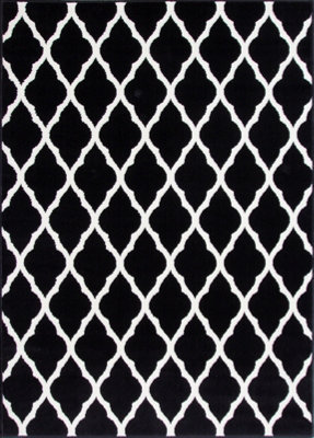 Black White Monochrome Classic Trellis Living Room Rug 160x230cm