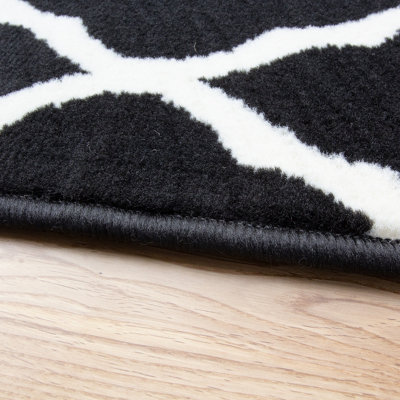 Black White Monochrome Classic Trellis Living Room Runner Rug 60x240cm