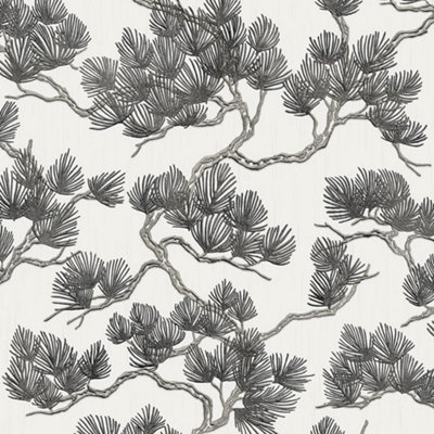 Black White Pine Tree Wallpaper Textured Embossed Metallic Paste The Wall Vinyl