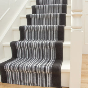 Black White Striped Cut To Measure Stair Carpet Runner 60cm Wide (2ft W x 12ft L)