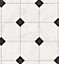 Black&White Tile Effect Anti-Slip Vinyl Sheet For DiningRoom LivingRoom Hallways And Kitchen Use-4m X 3m (12m²)