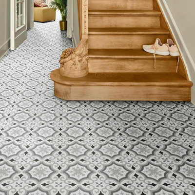 Black&White Tile Effect Vinyl Flooring For DiningRoom LivingRoom ...