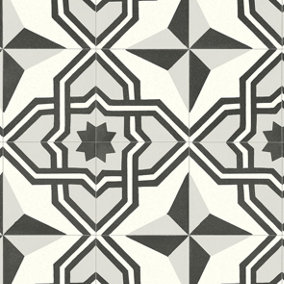 Black&White Tile Effect  Vinyl Flooring For LivingRoom DiningRoom Hallways Conservatory And Kitchen Use-7m X 3m (21m²)