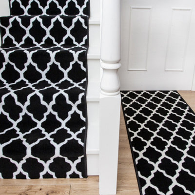 Black White Trellis Cut To Measure Stair Carpet Runner 60cm Wide - 32ft 