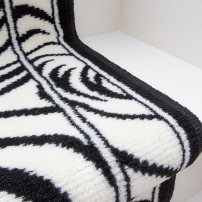 Black White Zebra Cut To Measure Stair Carpet Runner 70cm Wide (2ft 3in W x 18ft L)
