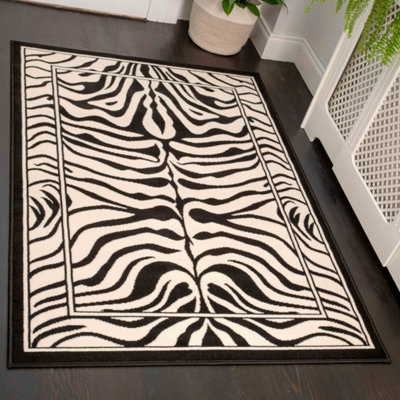 Black White Zebra Print Living Room Rug 160x230cm DIY at B&Q