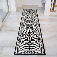 Black White Zebra Print Living Room Runner Rug 60x240cm