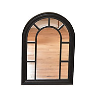 Black Window Style Arched Wall Mirror 70x50cm