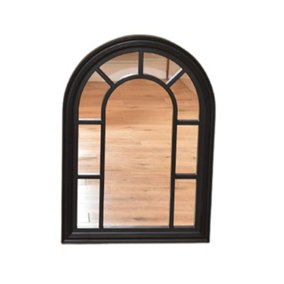 Black Window Style Arched Wall Mirror 70x50cm