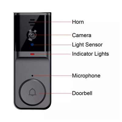 Black Wireless Video Doorbell Security Camera Ring Door Bell
