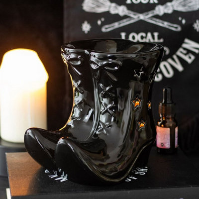 Black Witch Boots Oil Burner - Gothic Ceramic Fragrance Diffuser
