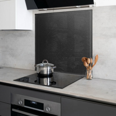 Black with Glitter Toughened Glass Kitchen Splashback - 650mm x 600mm