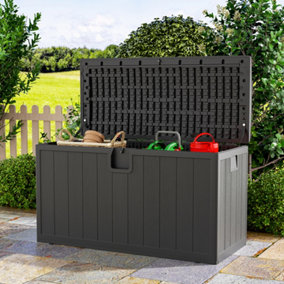 Black Wood Effect Waterproof Plastic Outdoor Garden Storage Box Deck Box 397 L