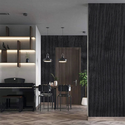 Black Wood Grain Waterproof Wallpaper Self Adhesive PVC Wallpaper for Furniture