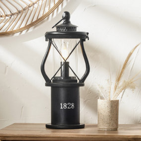 Black Wood Lantern Table Lamp Miners Oil Lamp