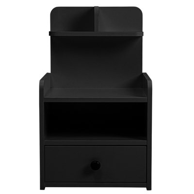 Black Wooden Bedside Table Nightstand with 1 Drawer and Storage Shelf