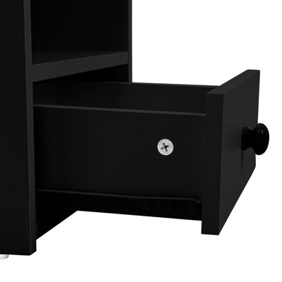 Black Wooden Bedside Table Nightstand with 1 Drawer and Storage Shelf