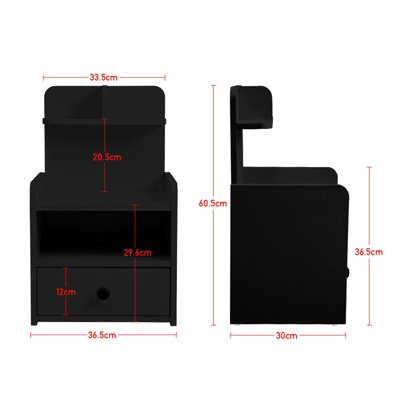 Black Wooden Bedside Table Nightstand with 1 Drawer and Storage Shelf