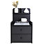 Black Wooden Bedside Table Nightstand with 2 Drawer and Storage Shelf