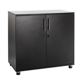 Black wooden Filing cabinet with 1 shelf - 2 Door Lockable Filing Cabinet - Short wood Office Storage Cupboard Organiser