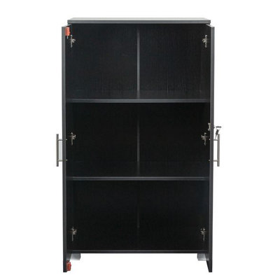 Black wooden Filing cabinet with 2 shelves - 2 Door Lockable Filing Cabinet - Tall wood Office Storage Cupboard Organiser