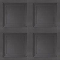 Black Wooden Panel 3D Effect Realistic Square Panelling Flat Finish Wallpaper