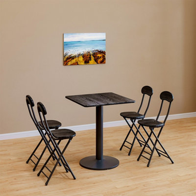 Black Wooden Square Coffee Table Dining Table with Metal Base