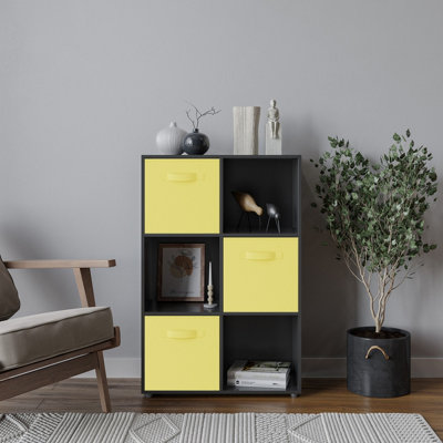 Black, Yellow - 6-Cube Shelving Unit With Non Woven Inserts