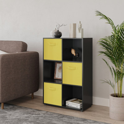 Black, Yellow - 6-Cube Shelving Unit With Non Woven Inserts