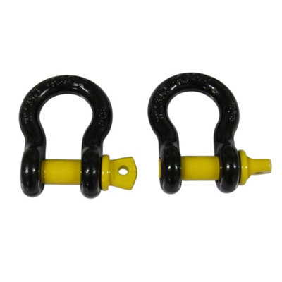 Black Yellow Lifting Bow Shackle Screw Pin 3.25 Ton X2 (3.25T Towing Recovery Connector 3250KG)