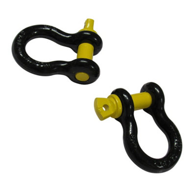 Black Yellow Lifting Bow Shackle Screw Pin 3.25 Ton X2 (3.25T Towing Recovery Connector 3250KG)