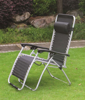 Black Zero Gravity Garden Reclining Chair Sun Lounger Recliner Outdoors
