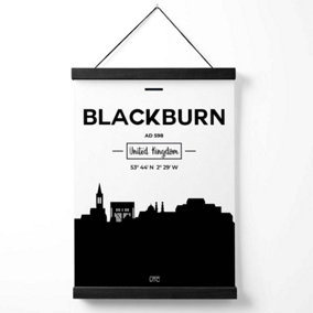 Blackburn Black and White City Skyline Medium Poster with Black Hanger