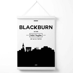 Blackburn Black and White City Skyline Poster with Hanger / 33cm / White