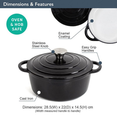 Blackmoor 67519 22cm Black Coloured Cast Iron Casserole Dish With Lid