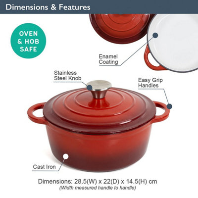 Blackmoor 67599 22cm Red Coloured Cast Iron Casserole Dish With Lid