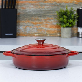 Blackmoor 67619 28cm Red Cast Iron Low Casserole Dish With Lid
