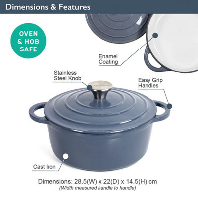 Blackmoor 67639 22cm Grey Coloured Cast Iron Casserole Dish With Lid