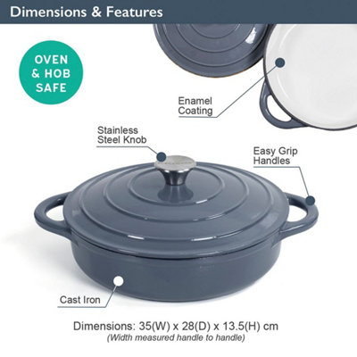 Blackmoor 67649 28cm Grey Cast Iron Low Casserole Dish With Lid