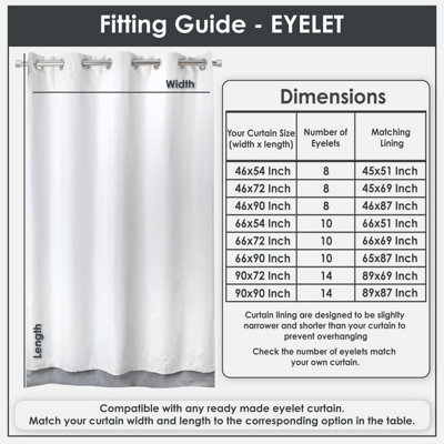 Blackout Eyelet Curtain Liner, White - 90 x 87 inch (Pair)