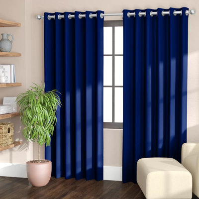 Blackout Eyelet Curtains Ready Made Ring Top Thick Navy Curtain With Tie Backs Easy Care Washable Modern Bedroom