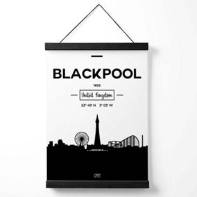 Blackpool Black and White City Skyline Medium Poster with Black Hanger