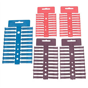 Blackspur - 100pc Plastic Wall Anchors Set - 3 Sizes - Multicolour