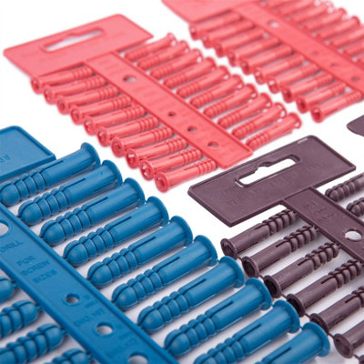 Blackspur - 100pc Plastic Wall Anchors Set - 3 Sizes - Multicolour