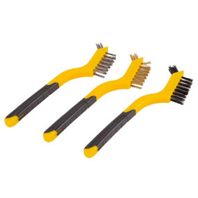 Blackspur - 3pc Mini 2-in-1 Plastic Wire Brush Set - 17.5cm - Yellow