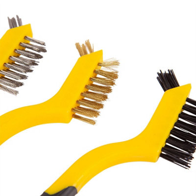 Blackspur - 3pc Mini 2-in-1 Plastic Wire Brush Set - 17.5cm - Yellow